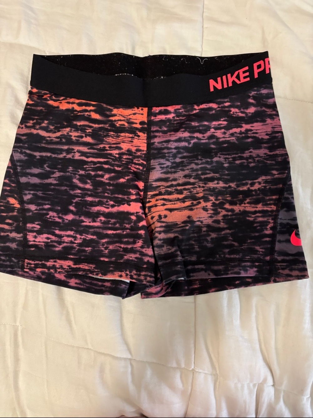 Nike Black Compression Shorts with Pink and Orange Print